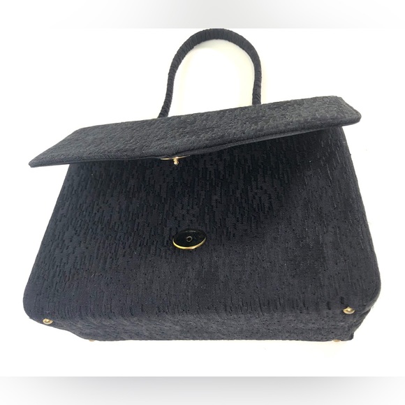 Crown Lewis Vintage Black Jacquard Evening Bag Top Handle Handbag - Picture 7 of 12